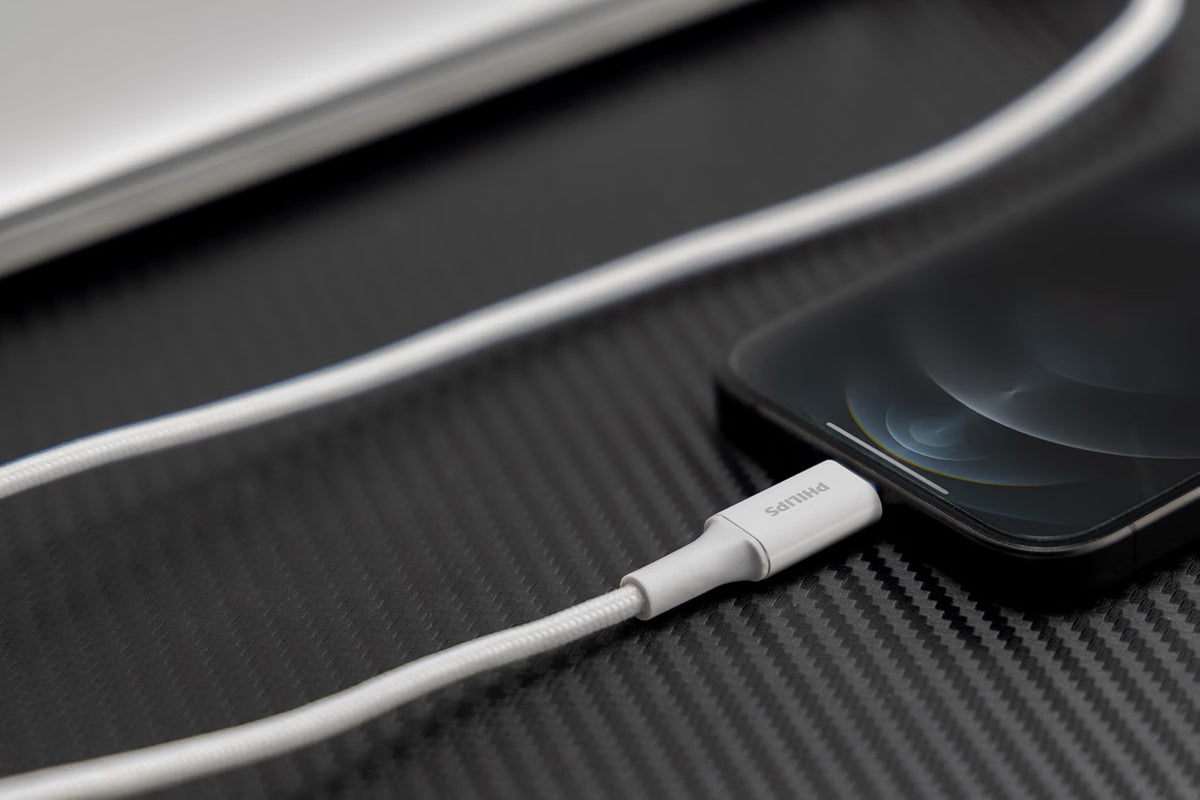 Philips Durable USB-A to USB-C 3ft. Charging Cable, white