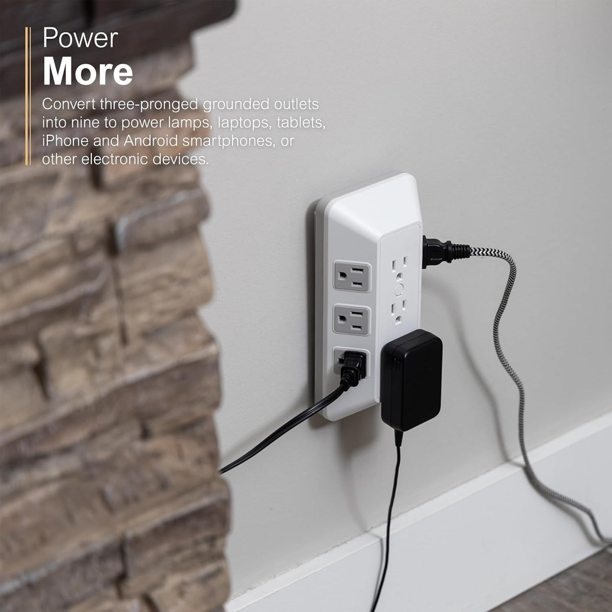 GE-branded 9-Outlet Surge Tap, 1780J, White/Gray