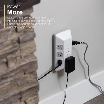 GE-branded 9-Outlet Surge Tap, 1780J, White/Gray