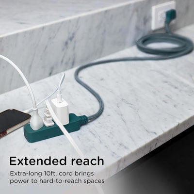 Cordinate 10ft. 3-Outlet Indoor Extension Cord, transformative teal