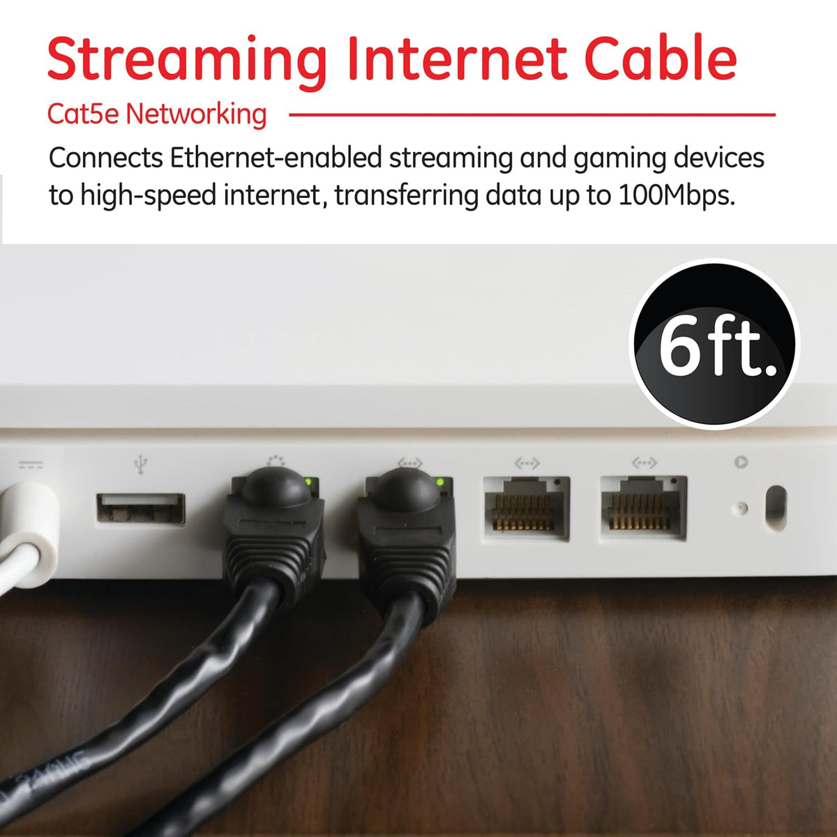 GE Cat5E Ethernet Cable, 6ft, Black
