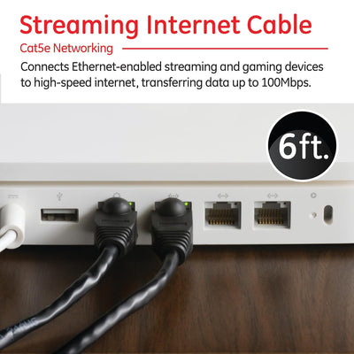 GE Cat5E Ethernet Cable, 6ft, Black