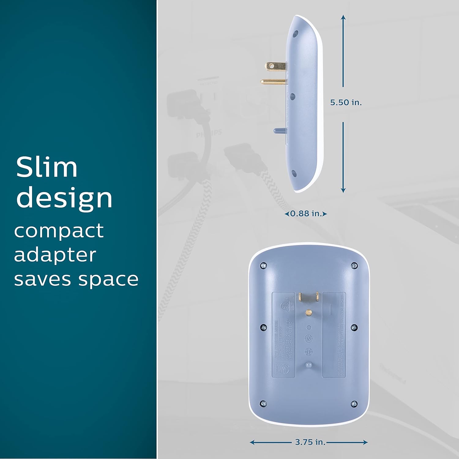Philips 6-Outlet Surge Protector Wall Tap, White, 4pk