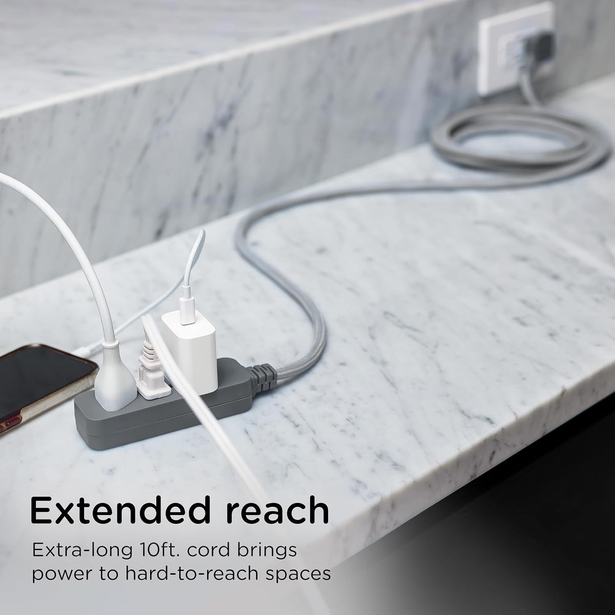 Cordinate 10ft. 3-Outlet Indoor Extension Cord, future gray