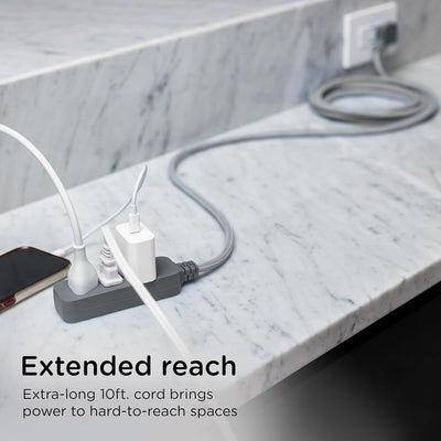 Cordinate 10ft. 3-Outlet Indoor Extension Cord, future gray