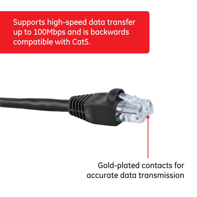 GE Cat5E Ethernet Cable, 6ft, Black