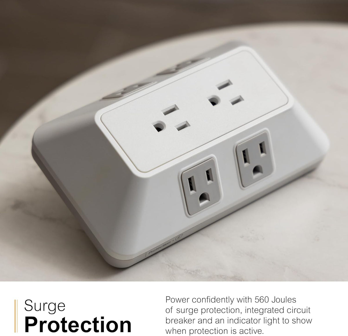 GE 6-Outlet Surge Protector, Outlet Extender, Wall Tap, Adapter Spaced, 560 Joules, White/Gray