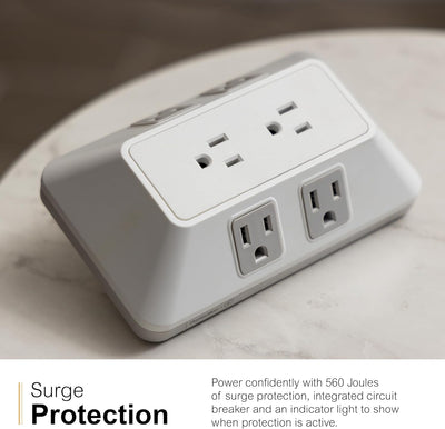 GE 6-Outlet Surge Protector, Outlet Extender, Wall Tap, Adapter Spaced, 560 Joules, White/Gray