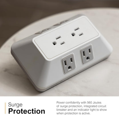 GE 6-Outlet Surge Protector, Outlet Extender, Wall Tap, Adapter Spaced, 560 Joules, White/Gray