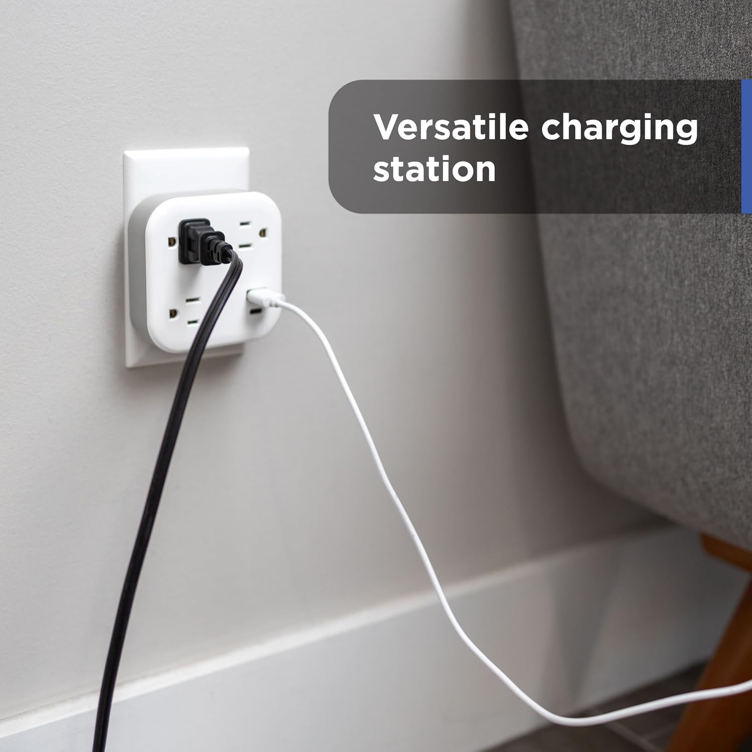 GE-branded UltraPro 3-Outlet Surge Tap with USB, 980J, 1 USB-A, 1 USB-C, White
