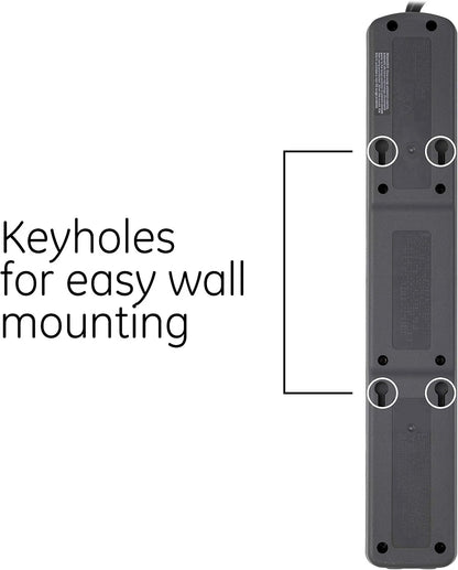 GE 7-Outlet Surge Protector, 1440J, 2 USB-A, 4ft Cord
