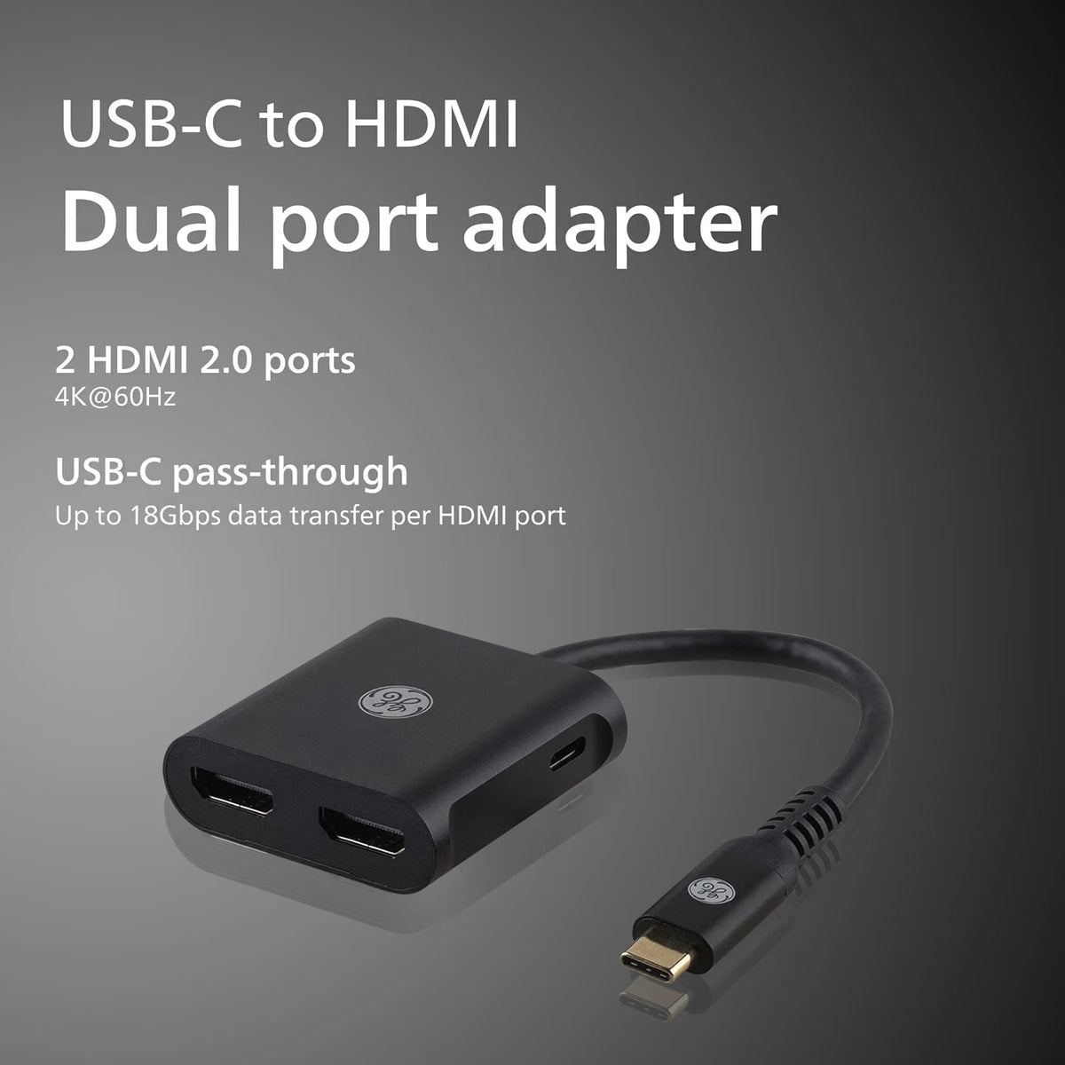 GE-branded USB-C to 4K HDMI Dual-Display Adapter