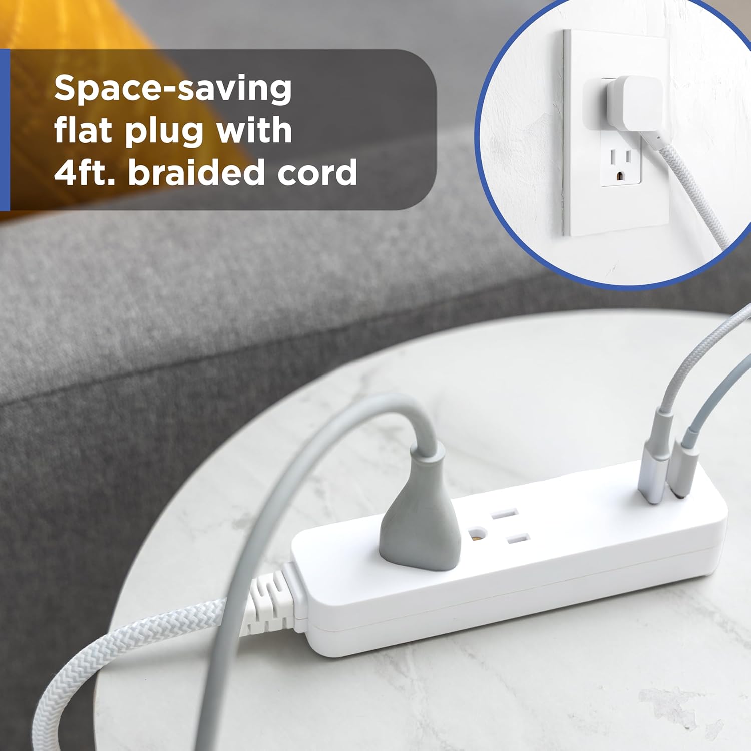 GE 2-Outlet 4ft. Surge Protector with USB Charging, White
