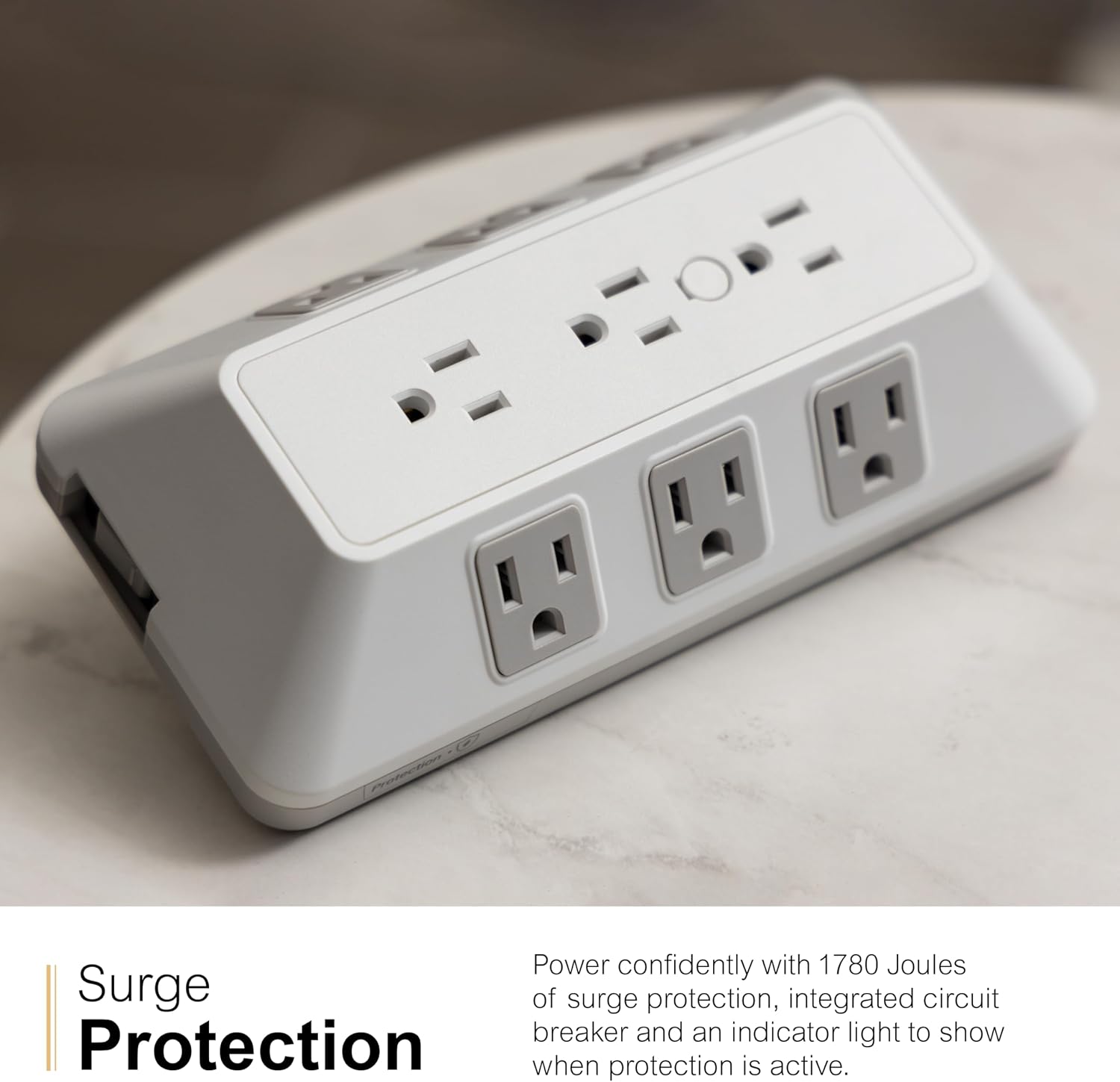 GE-branded 9-Outlet Surge Tap, 1780J, White/Gray