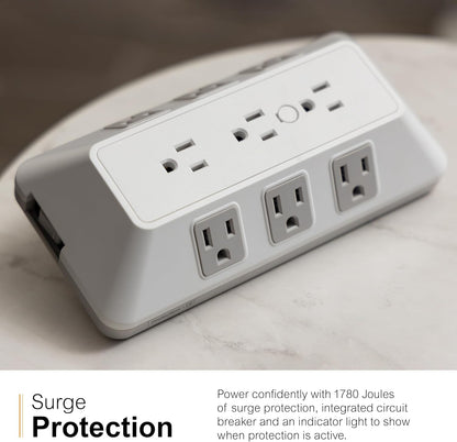 GE-branded 9-Outlet Surge Tap, 1780J, White/Gray