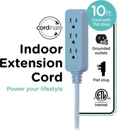 Cordinate 10ft. 3-Outlet Indoor Extension Cord, borrowed blue