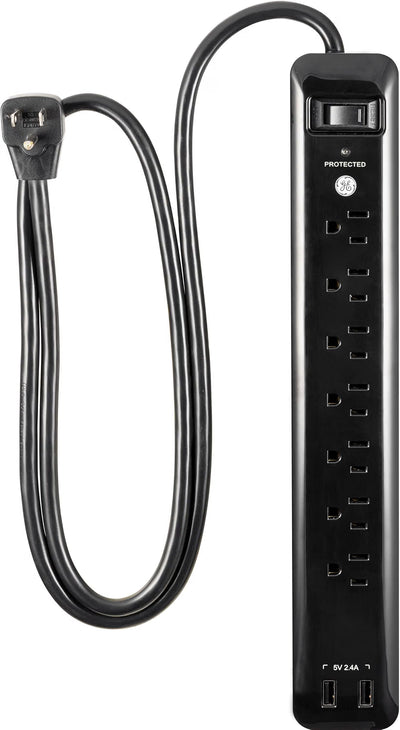 GE 7-Outlet Surge Protector, 1440J, 2 USB-A, 4ft Cord