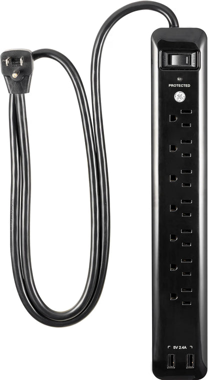 GE 7-Outlet Surge Protector, 1440J, 2 USB-A, 4ft Cord