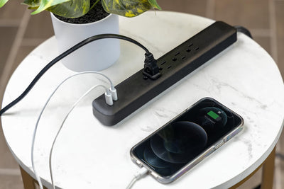 Philips 4-Outlet, 2 USB-C Surge Protector, 15W, 450J, 4ft Braided Cord, black