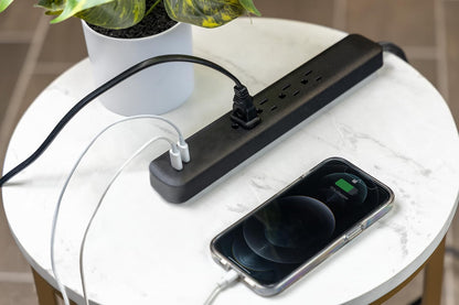 Philips 4-Outlet, 2 USB-C Surge Protector, 15W, 450J, 4ft Braided Cord, black