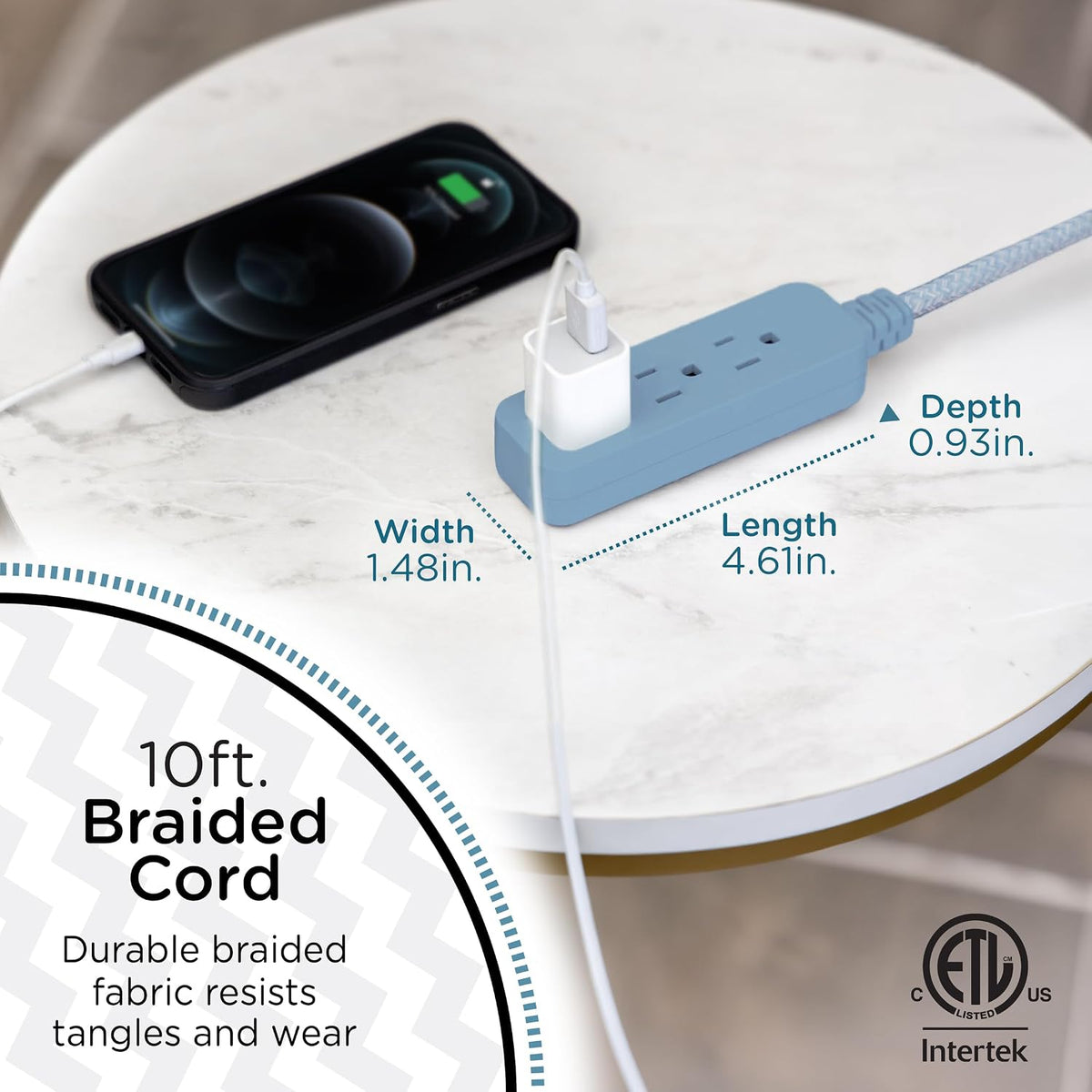 Cordinate 10ft. 3-Outlet Indoor Extension Cord, borrowed blue