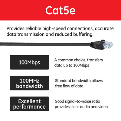 GE Cat5E Ethernet Cable, 6ft, Black