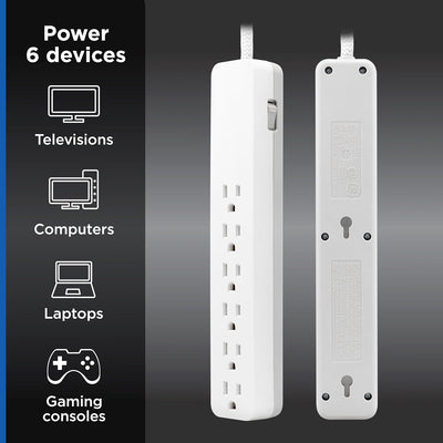GE Pro 6-Outlet Surge Protector Extension Cord, 2ft., 620 Joules, White