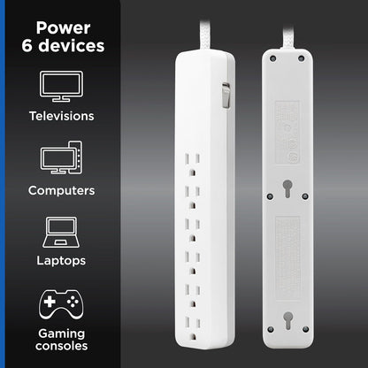 GE Pro 6-Outlet Surge Protector Extension Cord, 2ft., 620 Joules, White