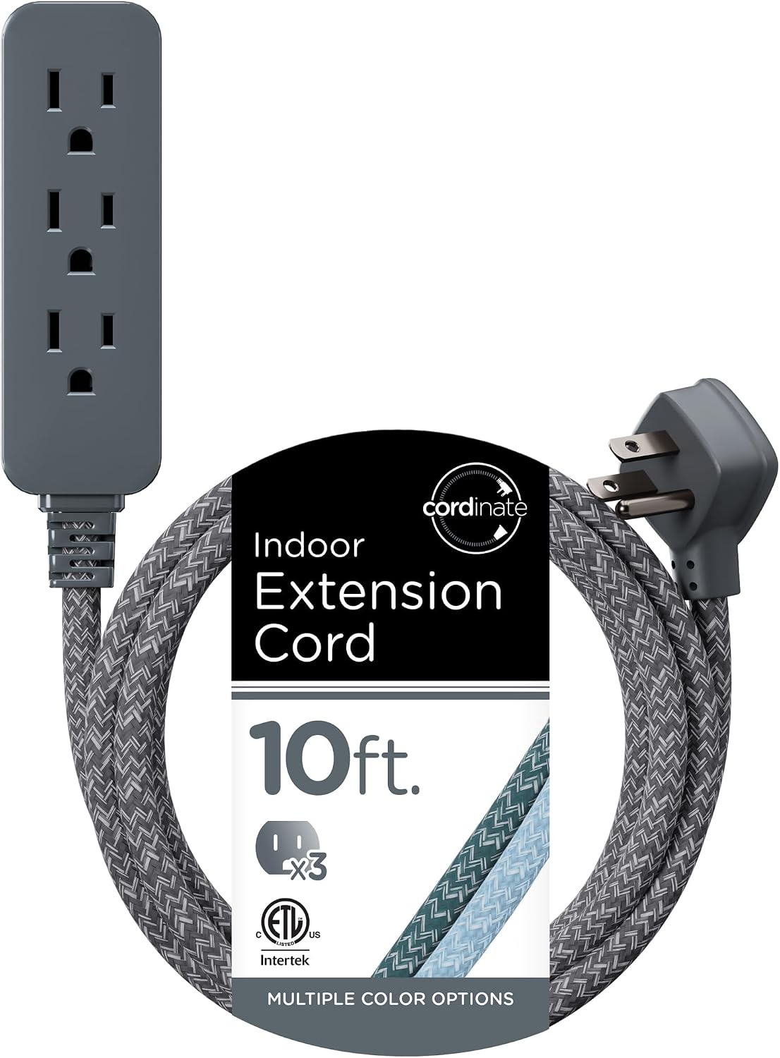 Cordinate 10ft. 3-Outlet Indoor Extension Cord, future gray