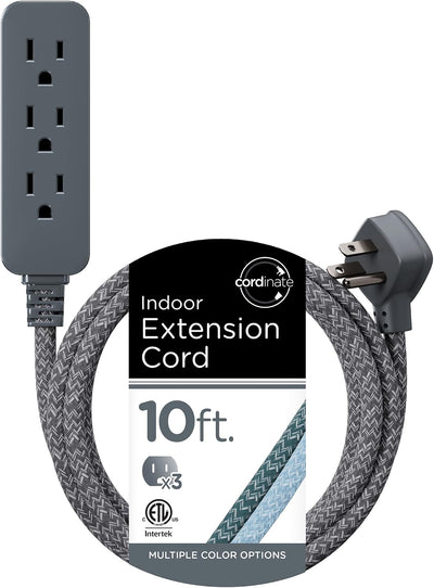 Cordinate 10ft. 3-Outlet Indoor Extension Cord, future gray