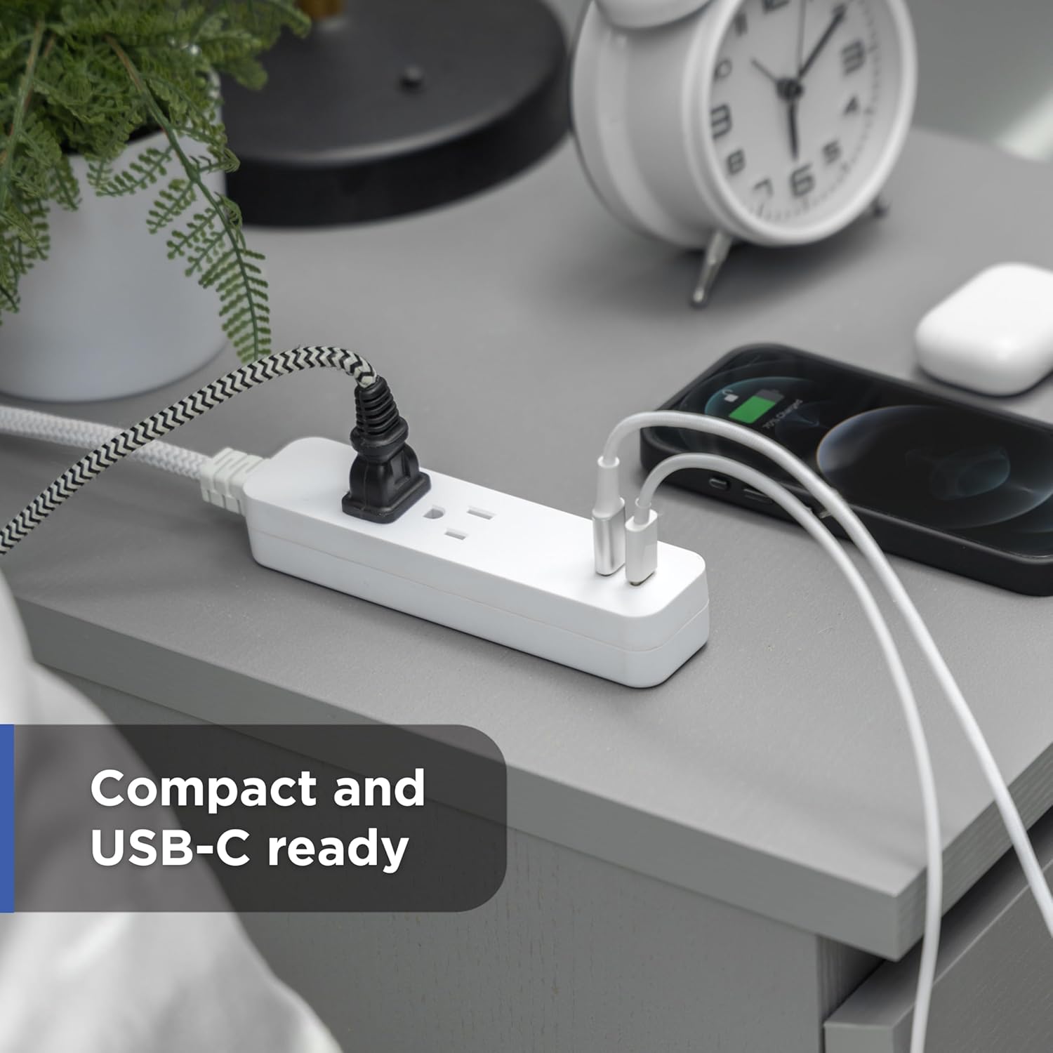 GE 2-Outlet 4ft. Surge Protector with USB Charging, White