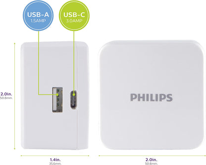 Philips iPhone USB Wall Charger Block, 22.5W with USB C and USB A, White