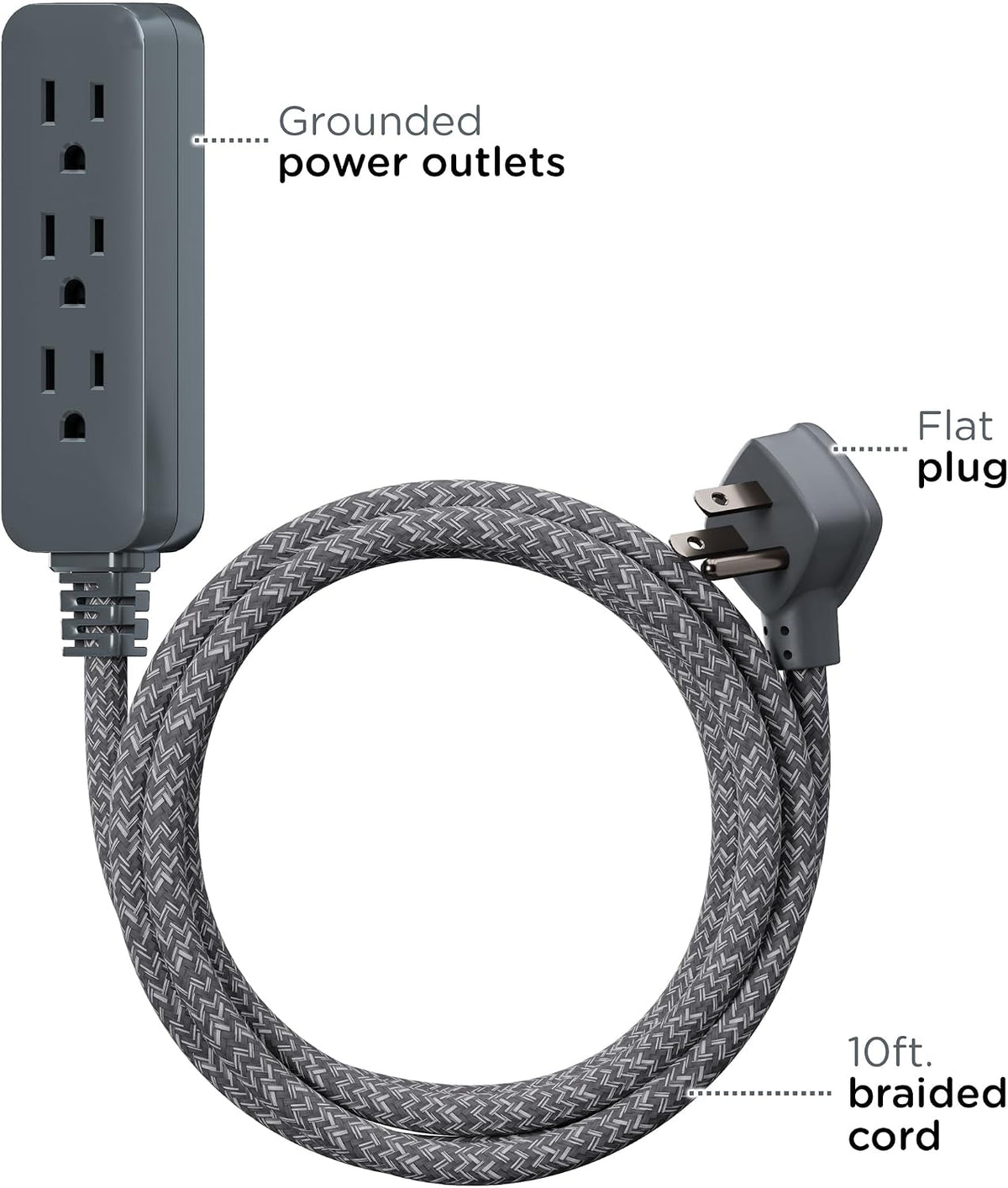Cordinate 10ft. 3-Outlet Indoor Extension Cord, future gray