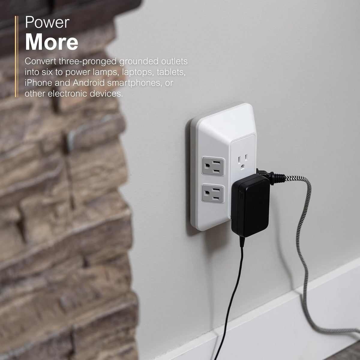 GE 6-Outlet Surge Protector, Outlet Extender, Wall Tap, Adapter Spaced, 560 Joules, White/Gray