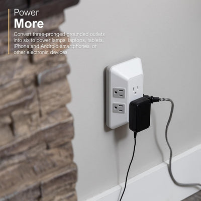 GE 6-Outlet Surge Protector, Outlet Extender, Wall Tap, Adapter Spaced, 560 Joules, White/Gray
