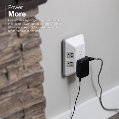 GE 6-Outlet Surge Protector, Outlet Extender, Wall Tap, Adapter Spaced, 560 Joules, White/Gray