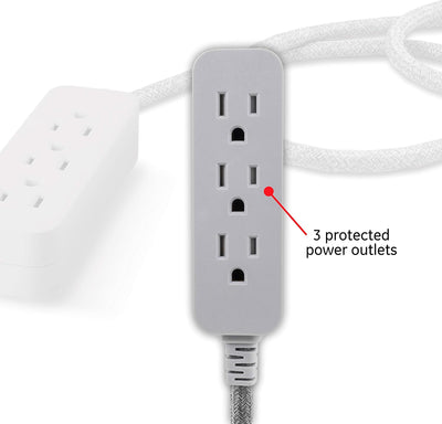 GE Pro 15ft. Extension Cord, Surge Protection, Braided Cord, Gray Heather