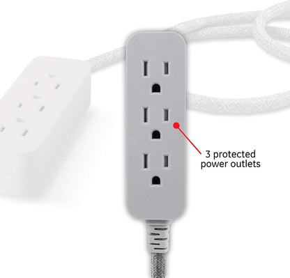 GE Pro 15ft. Extension Cord, Surge Protection, Braided Cord, Gray Heather