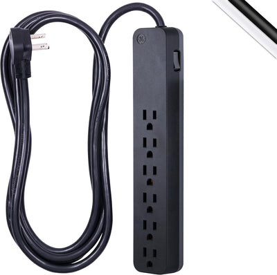 GE 6-Outlet Surge Protector, 1500J, 8ft. Black