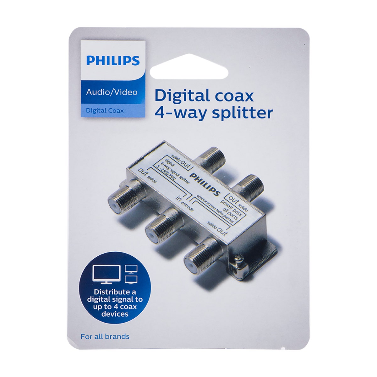 Philips Digital Coaxial 4-Way Signal Splitter, Silver
