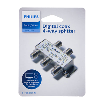 Philips Digital Coaxial 4-Way Signal Splitter, Silver