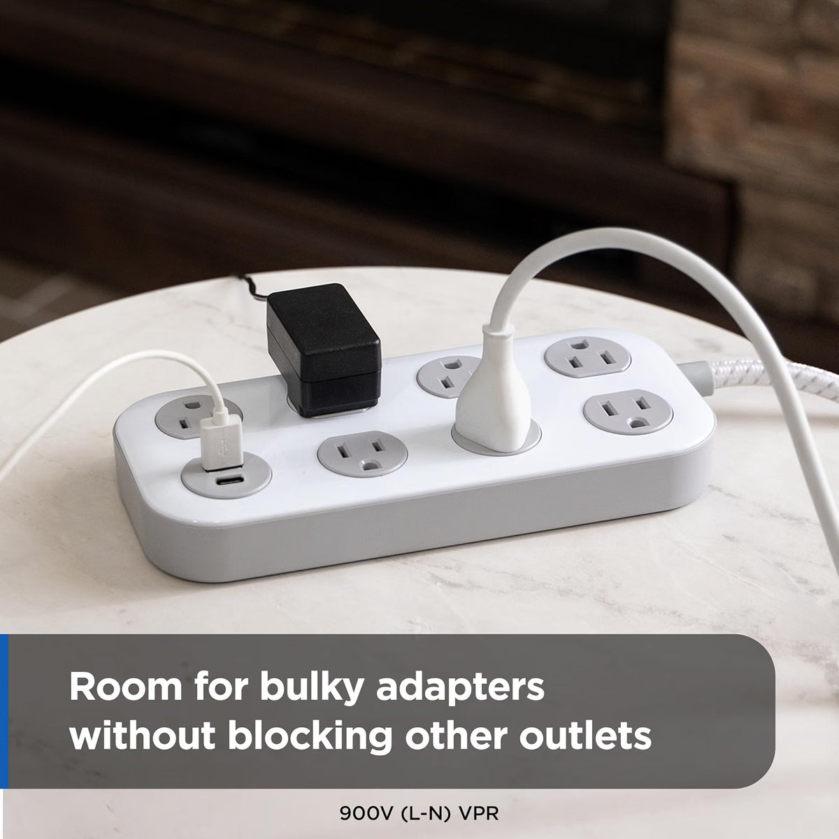 GE-branded 7-Outlet Surge Protector, 1 USB-A, 1 USB-C, 1470 Joules, 4ft., White