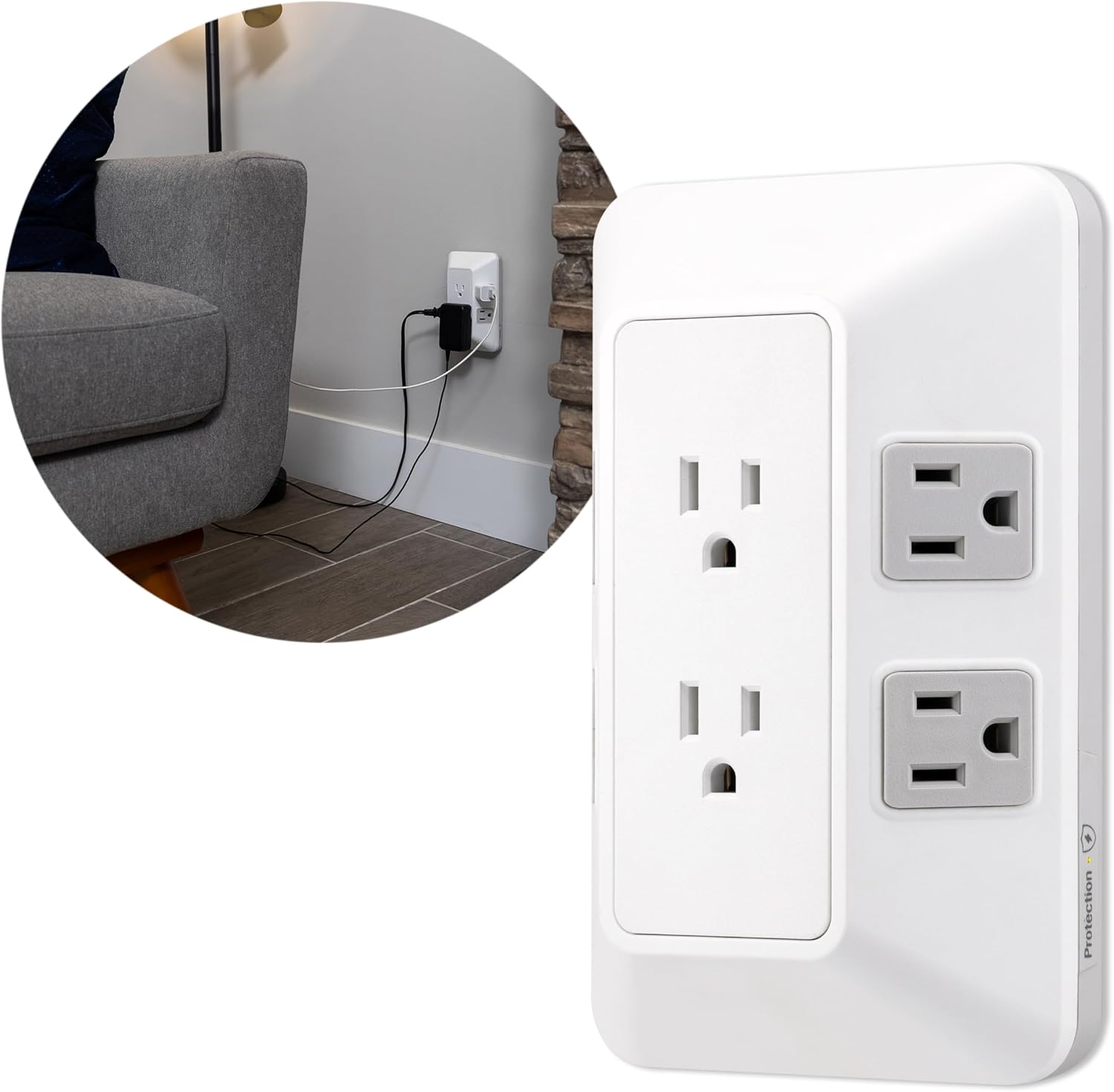 GE 6-Outlet Surge Protector, Outlet Extender, Wall Tap, Adapter Spaced, 560 Joules, White/Gray