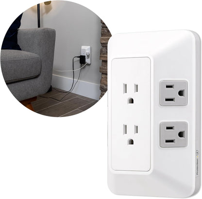 GE 6-Outlet Surge Protector, Outlet Extender, Wall Tap, Adapter Spaced, 560 Joules, White/Gray