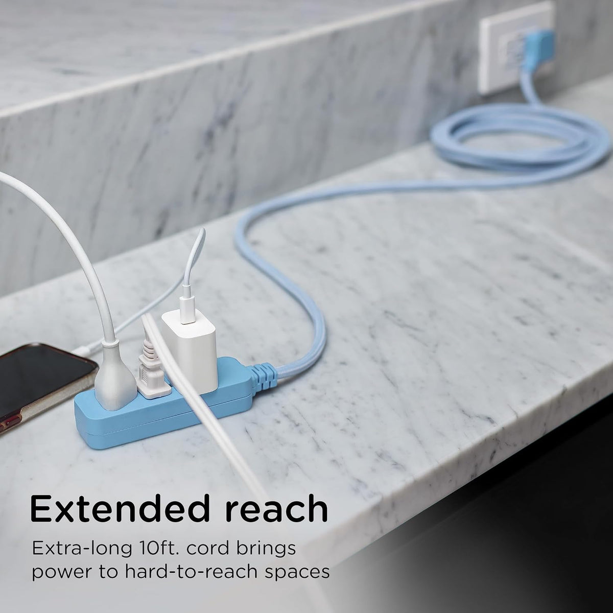 Cordinate 10ft. 3-Outlet Indoor Extension Cord, borrowed blue