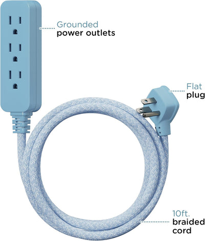 Cordinate 10ft. 3-Outlet Indoor Extension Cord, borrowed blue