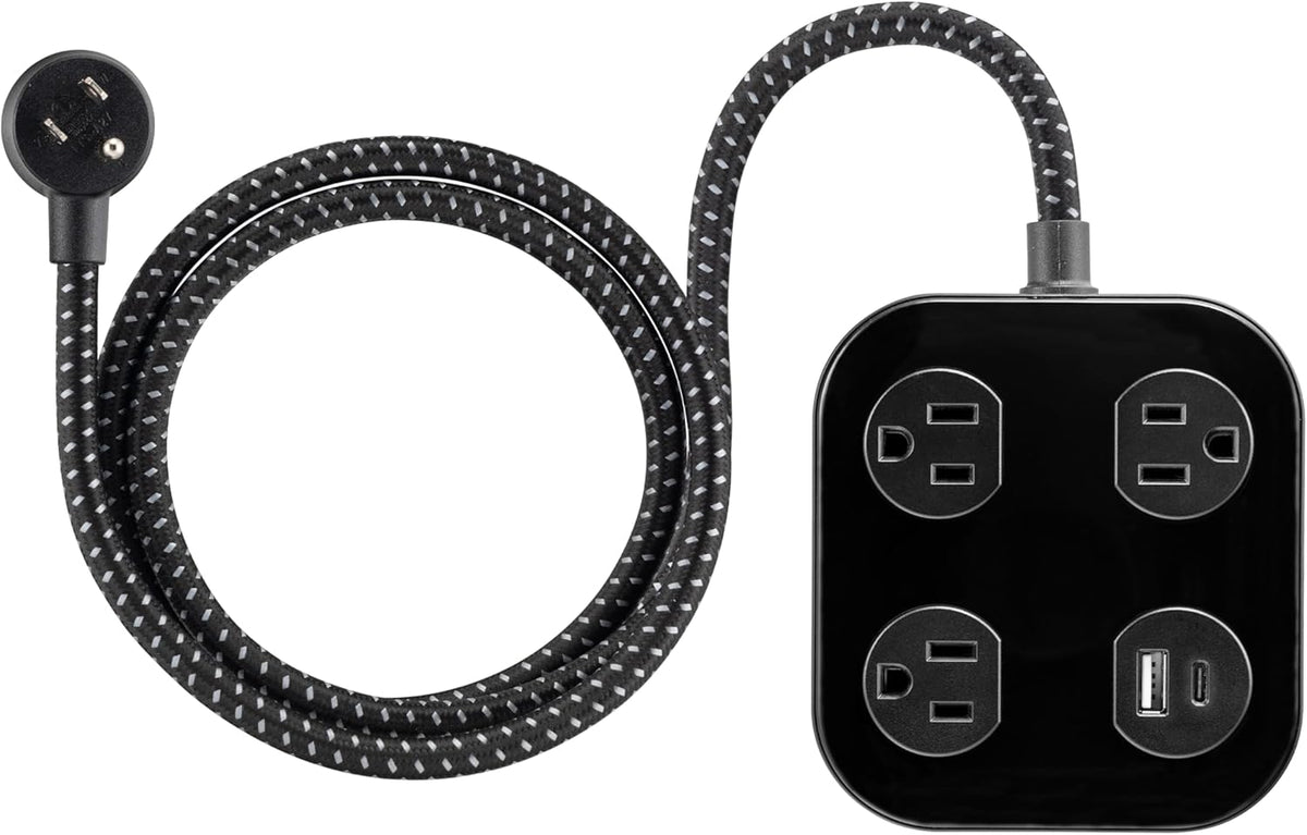 GE-branded UltraPro 3-Outlet Surge Protector with USB, 245J, 1 USB-A, 1 USB-C, Black