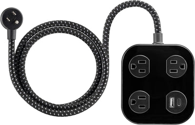 GE-branded UltraPro 3-Outlet Surge Protector with USB, 245J, 1 USB-A, 1 USB-C, Black
