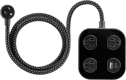 GE-branded UltraPro 3-Outlet Surge Protector with USB, 245J, 1 USB-A, 1 USB-C, Black