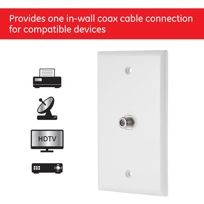 GE-branded Coax Cable Wallplate, White